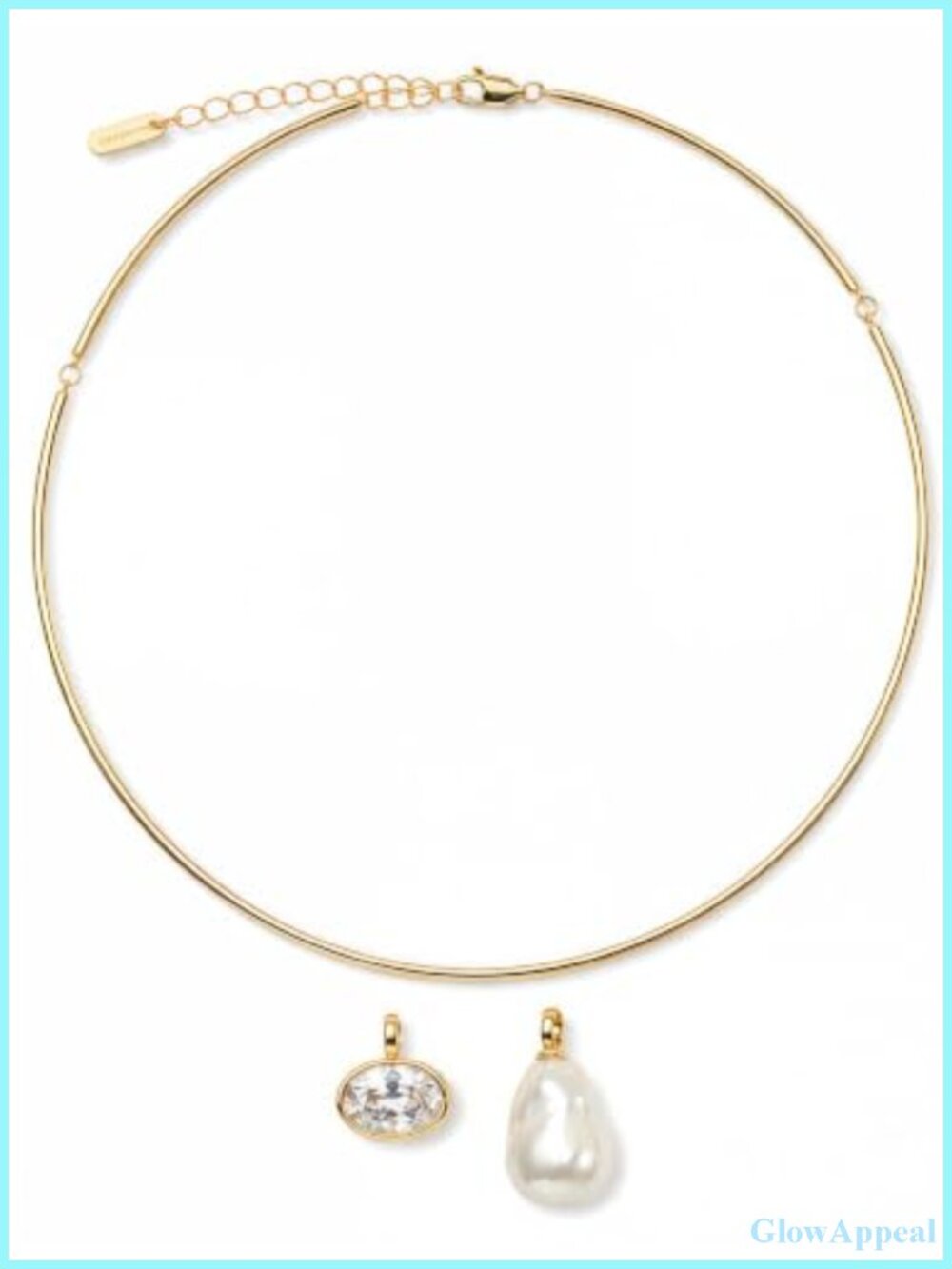14K Gold Plated Open Collar Necklace Removable CZ & Baroque Pearl Pendants 16in